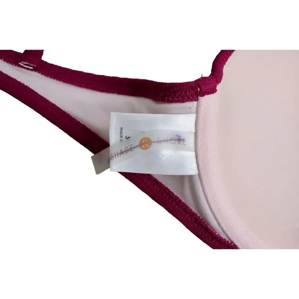 Shade & Shore F311408 Burgundy Push Up Padded Bikini Bra Swim Top 34B Poolcore‎